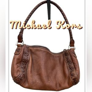 Vintage Michael Kors Brown Braided Leather Logo Unique Handbag Purse